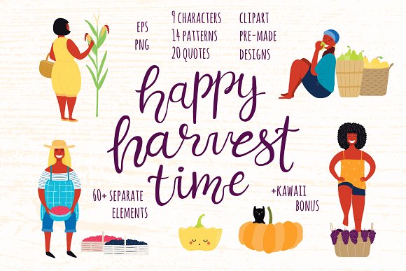 Happy Harvest Time Vector Set.