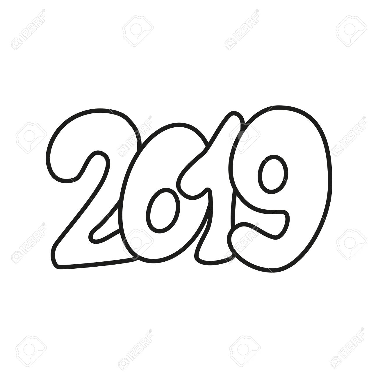 Happy New Year 2019 text design black and white.