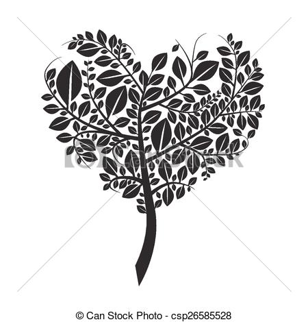 Heart Shaped Tree Silhouette Vector Illustration Isolated on White.