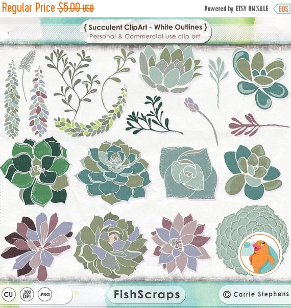 75% SALE Succulent ClipArt Hens & Chicks Digital Clip Art.