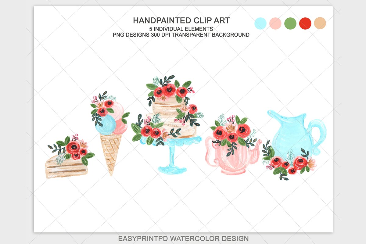 Watercolor High Tea Wedding Clipart.