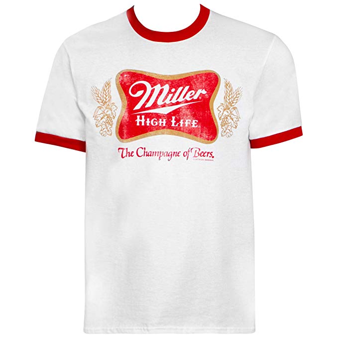 Miller High Life Logo and Red Ringer Tee Shirt.