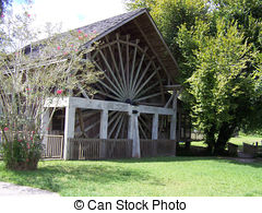 Pictures of Watermill and mountain brook in Hinterbichl village.