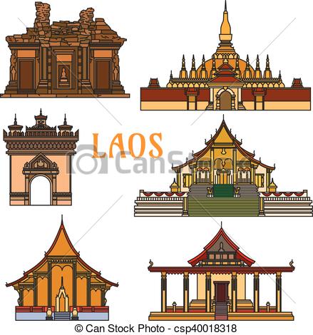 Vector Clip Art of Historic buildings and sightseeings of Laos.