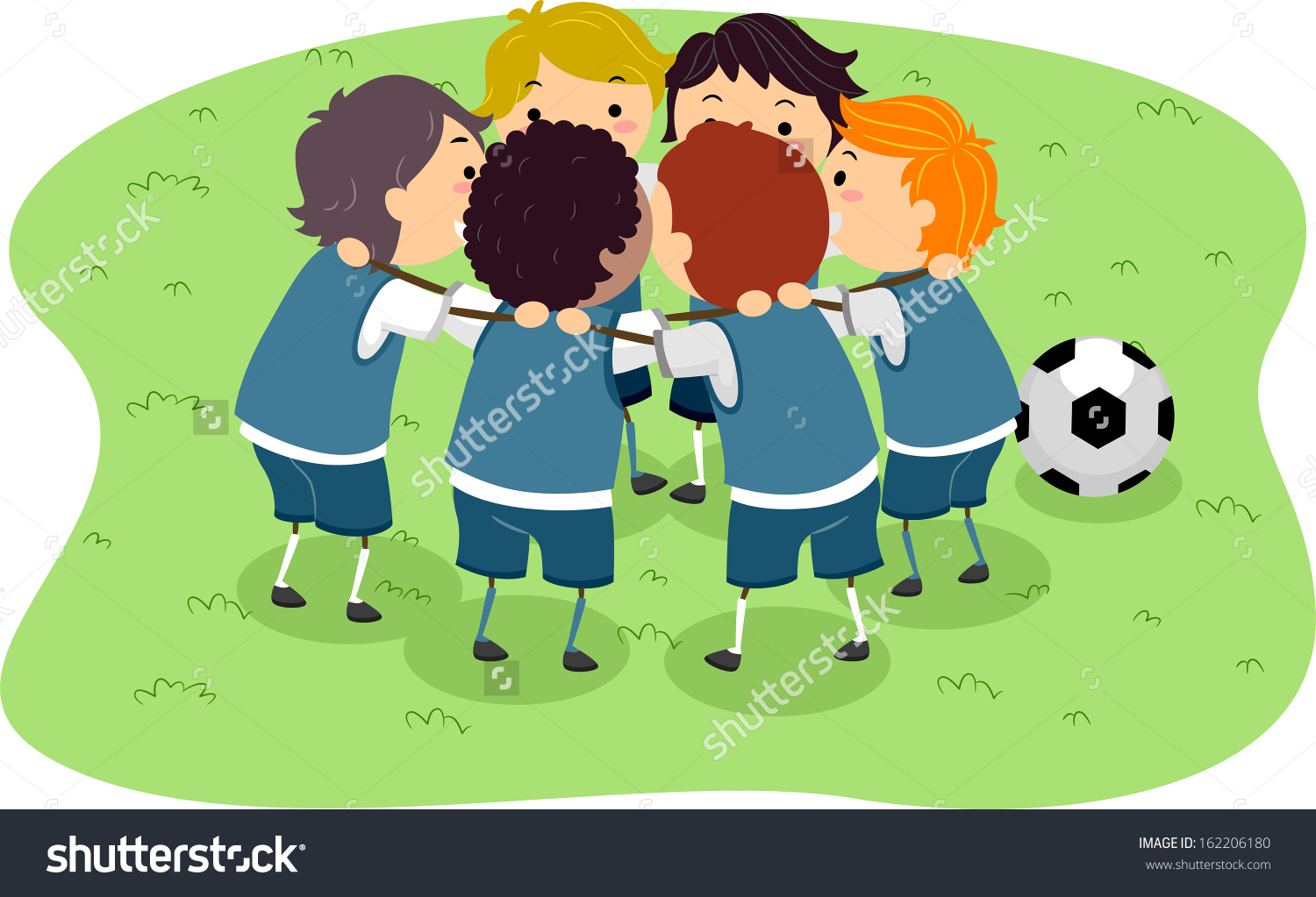 Illustration Little Boys Soccer Game Huddled Stock Vector.