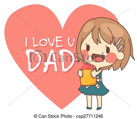 cute girl present I love you dad card vector illustration..