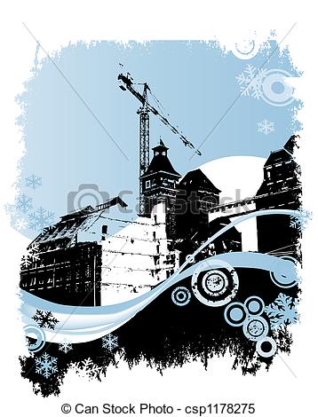 Stock Illustrations of winter, industrial site.