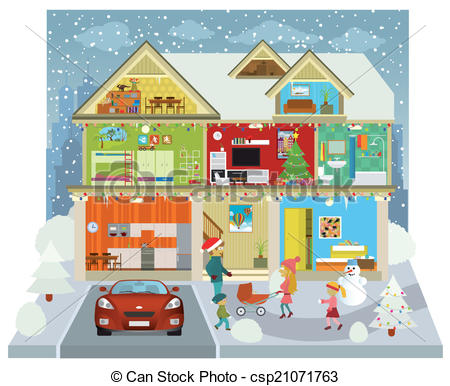 Clip Art Vector of Inside the house (Winter).