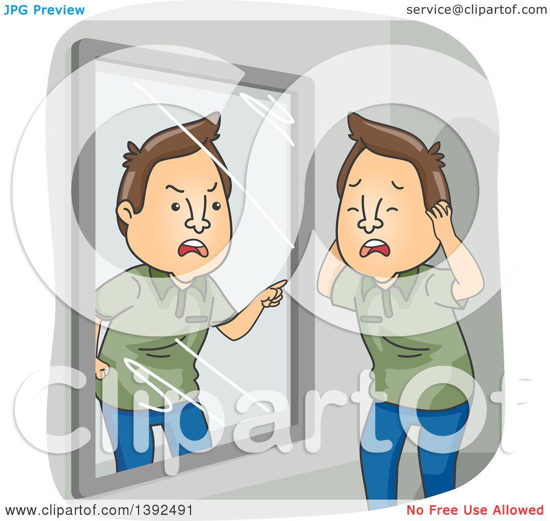 Clipart of a Cartoon Brunette White Man with Dissociative Identity.