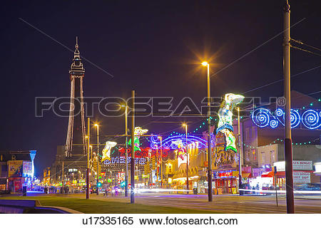 Stock Image of England, Lancashire, Blackpool. View along the.