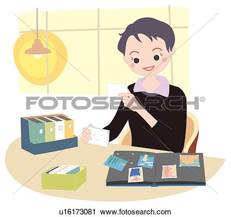 Clipart of Woman Who Organizes an Album, Illustrative Technique.