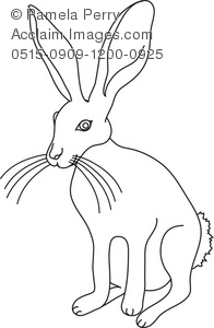 Black and White Clip Art Illustration of a Jack Rabbit.