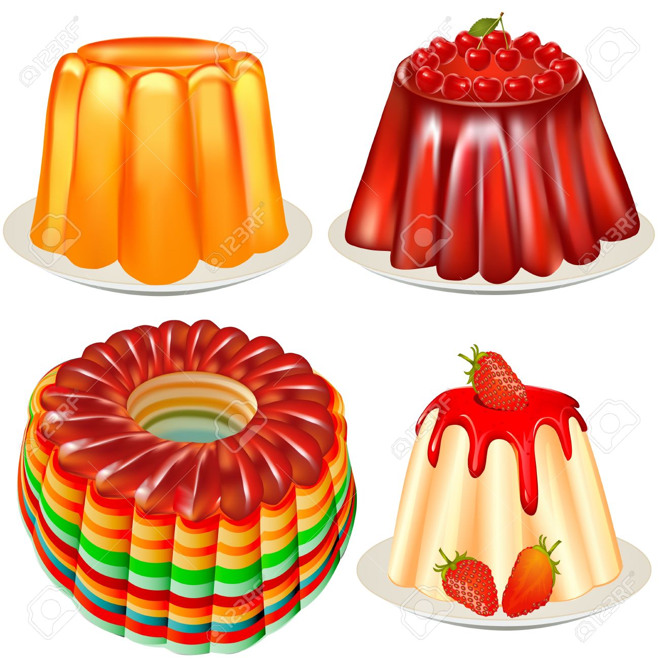 Illustration Kit Bright Festive Dessert Jelly With Cherry Royalty.