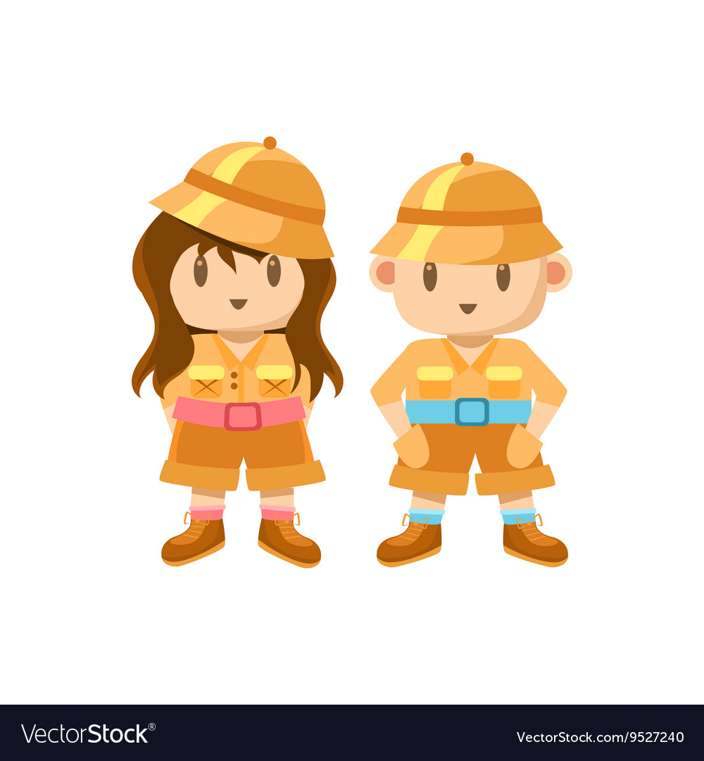 Boy And Girl Dressed As Jungle Explorers.