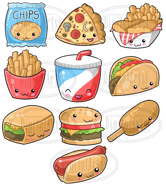 Kawaii Junk Food Clipart.