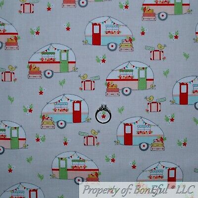 BonEful FABRIC FQ Cotton Quilt Gray White Pink Old Fashioned Camper RV  Antique S.