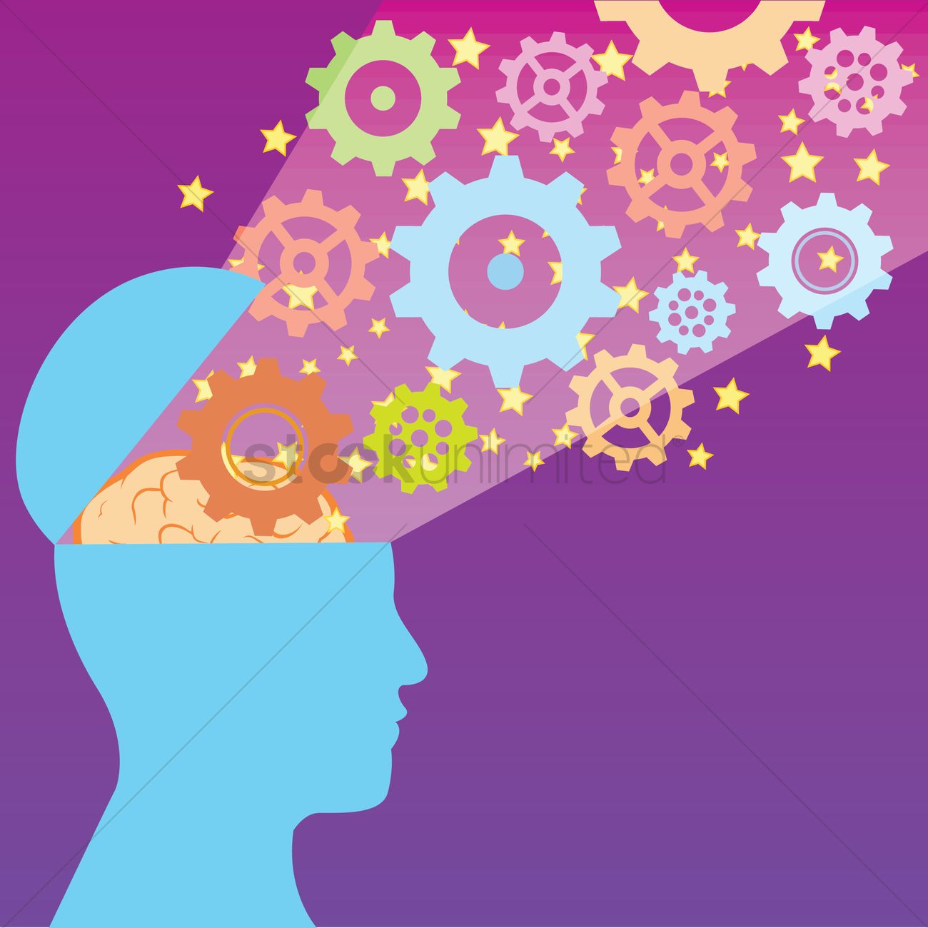 Open head with gears and brain Vector Image.