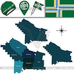 Map of Portland, Oregon with Districts.