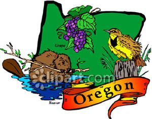 Oregon State Bird, Flower, and Animal on Oregon Map.