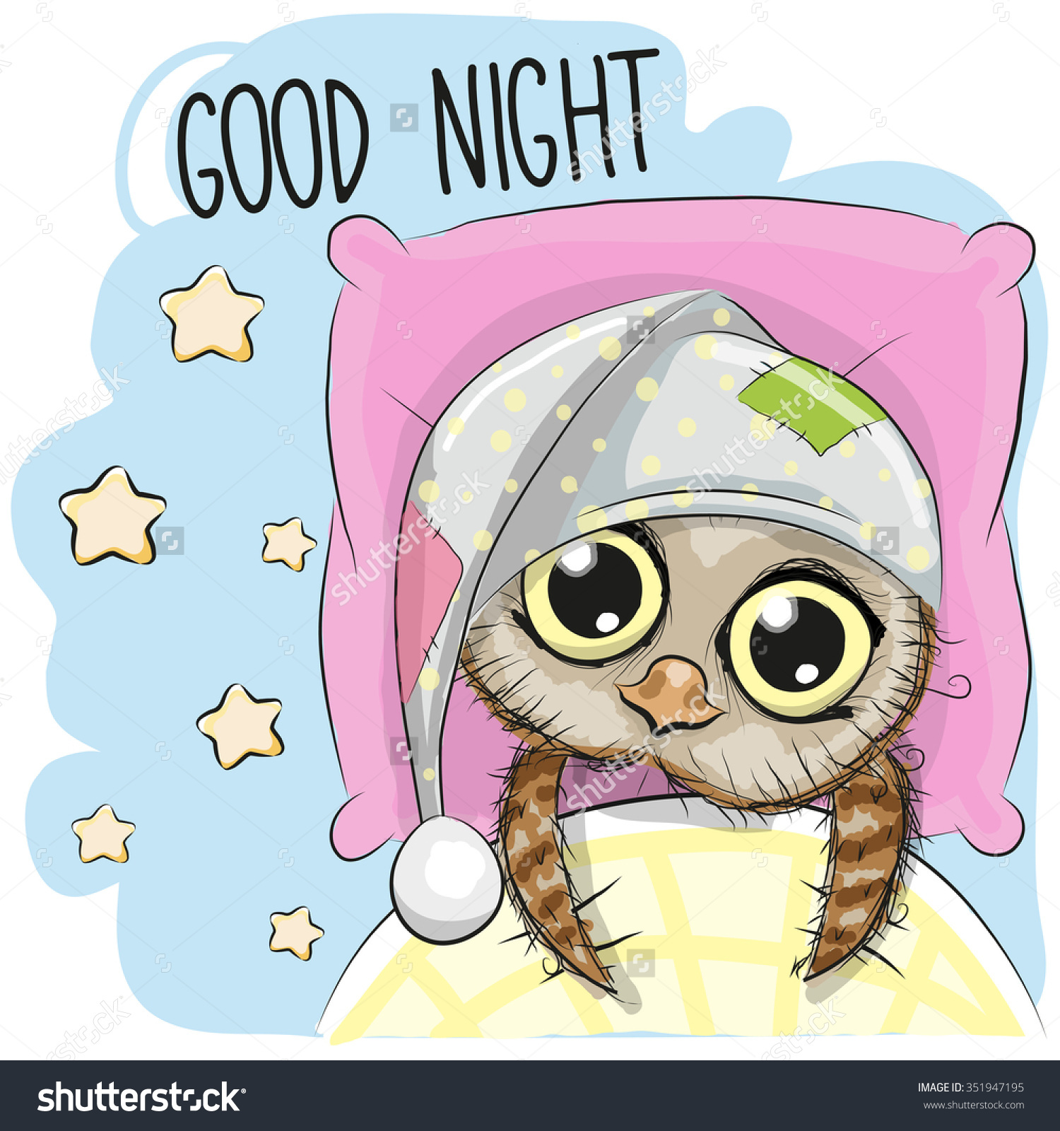 Cute Cartoon Sleeping Owl Hood Bed Stock Vector 351947195.