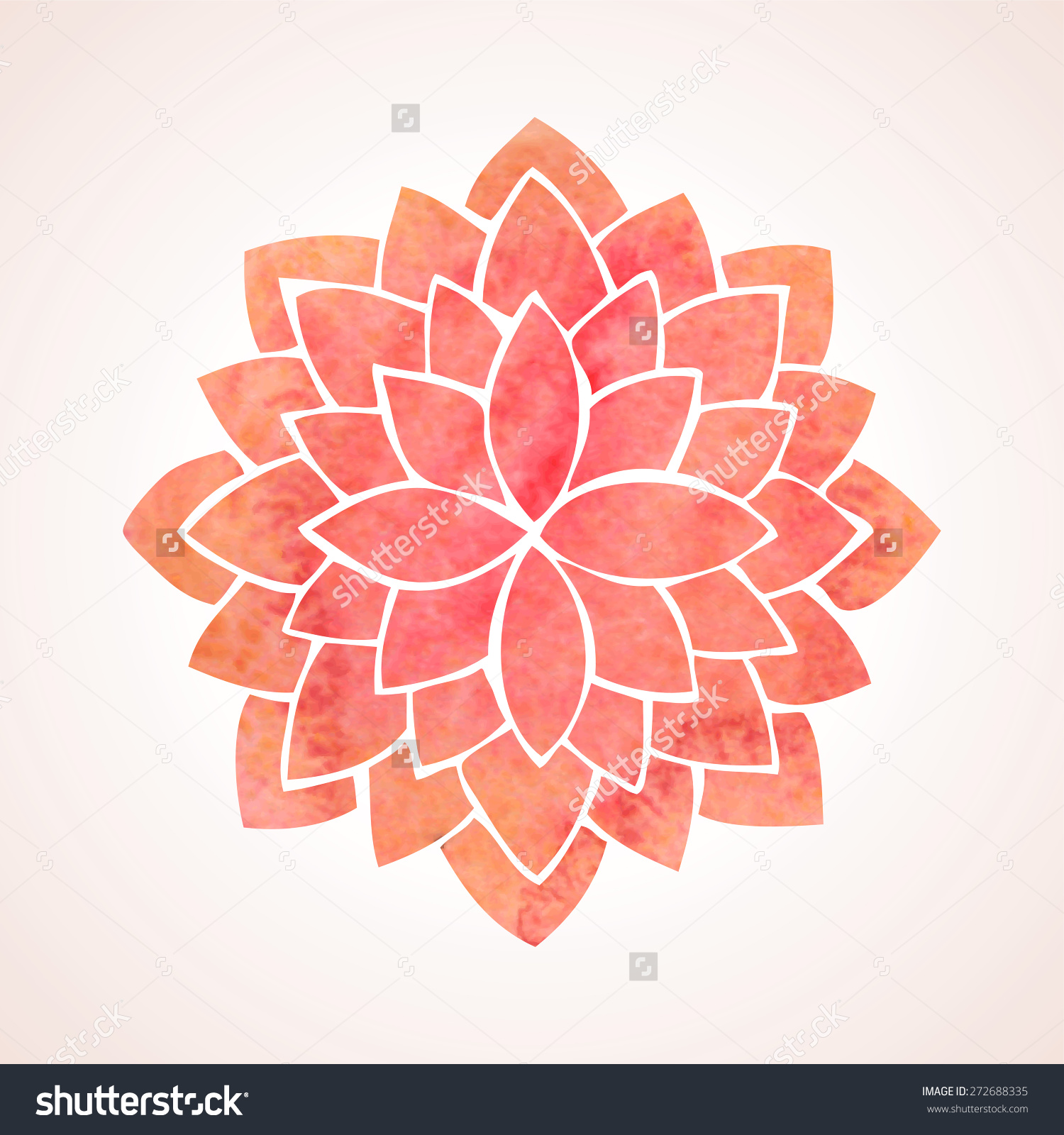 Watercolor Red Lotus Flower Mandala Oriental Stock Vector.