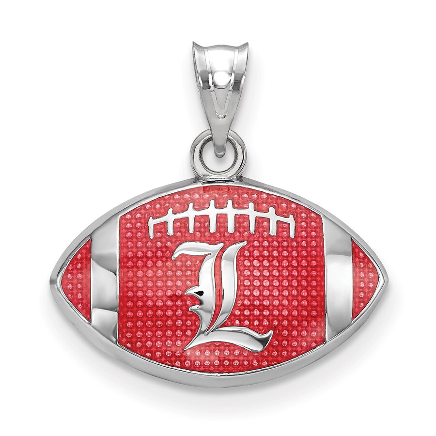 Women\'s Louisville Cardinals Sterling Silver Enameled Football Logo Pendant.