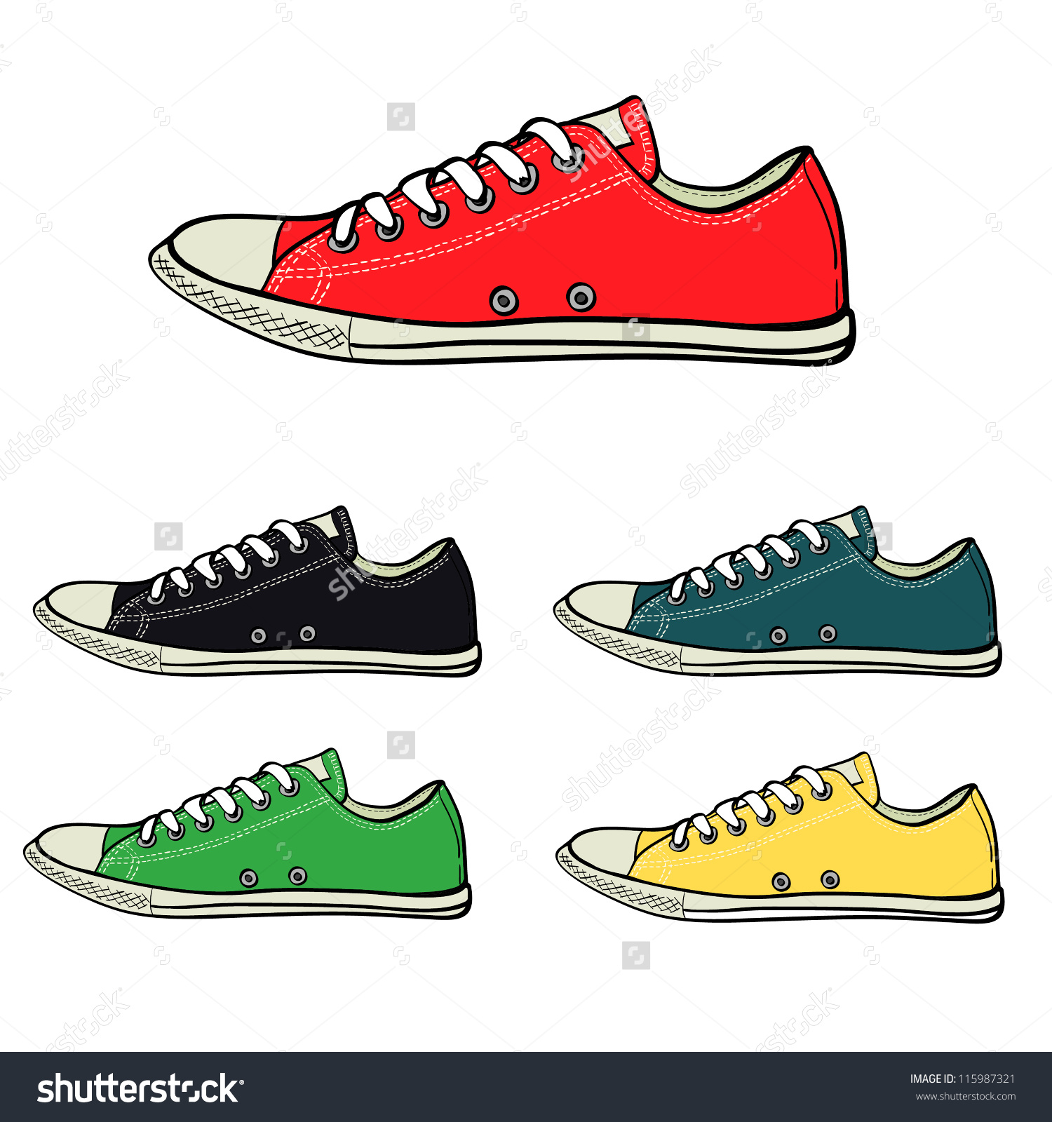 Set Low Sneakers Drawn Sketch Style Stock Vector 115987321.