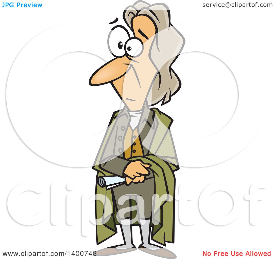 Clipart of a Cartoon Man, John Locke, Standing and Holding a.