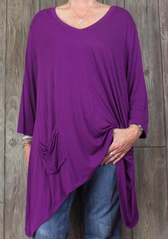 LOGO Lori Goldstein 2x size Purple Tunic Top Womens Soft Stretch Blouse Plus.