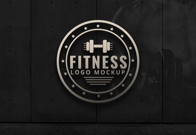 Fitness logo mockup gym dark background wall mockup.