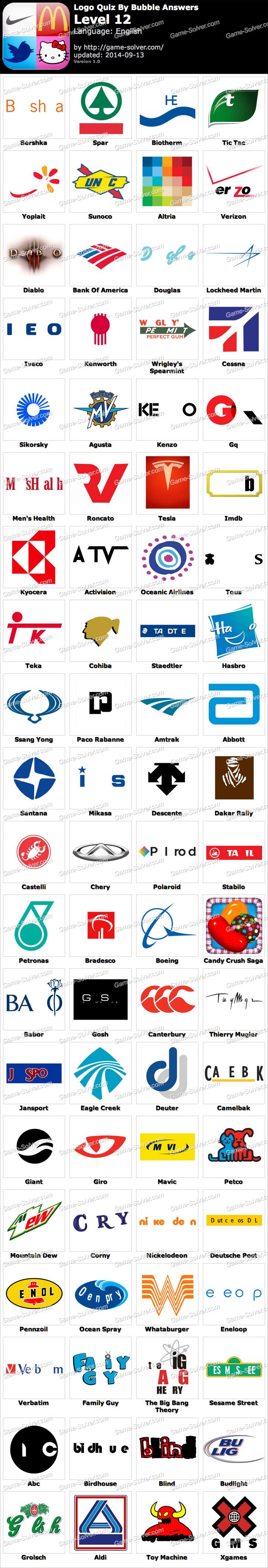 Logo Quiz By Bubble Answers Level 12.