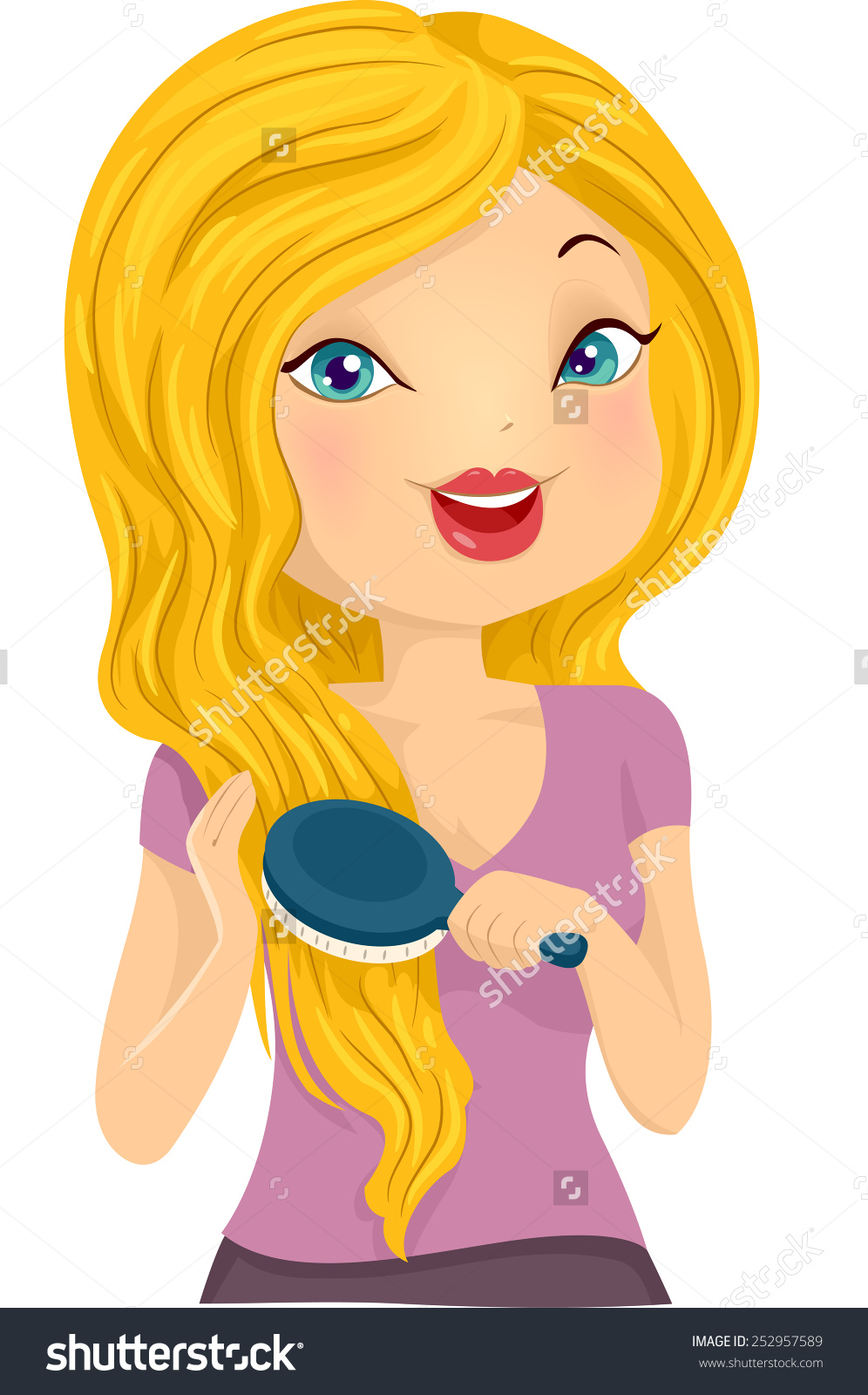 Illustration Girl Brushing Her Long Blonde Stock Vector 252957589.