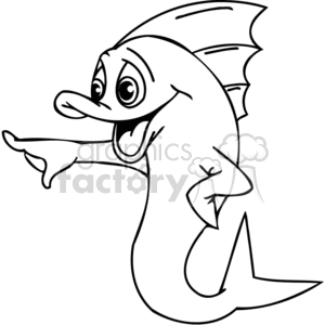 a fish in black and white laughing clipart. Royalty.