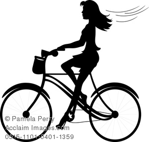 Vintage woman bicycle clipart.