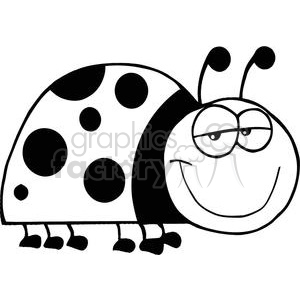 Black and White Happy Ladybug clipart. Royalty.