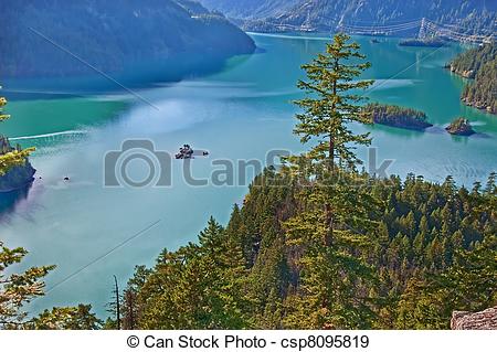 Stock Photographs of Landscape of Mountain Lake.