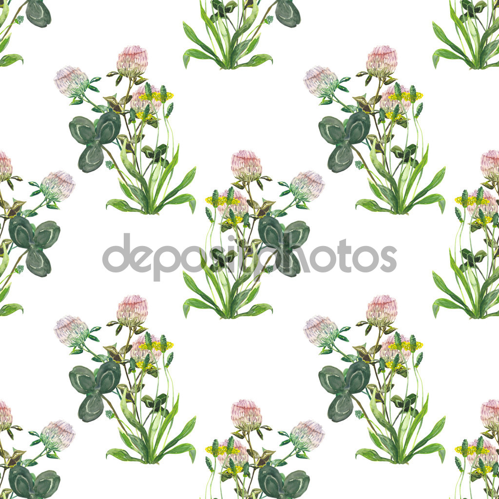 Clover and Platago lanceolata, seamless pattern — Stock Photo.