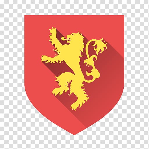 Yellow and red lion icon, computer yellow font, Lannister.