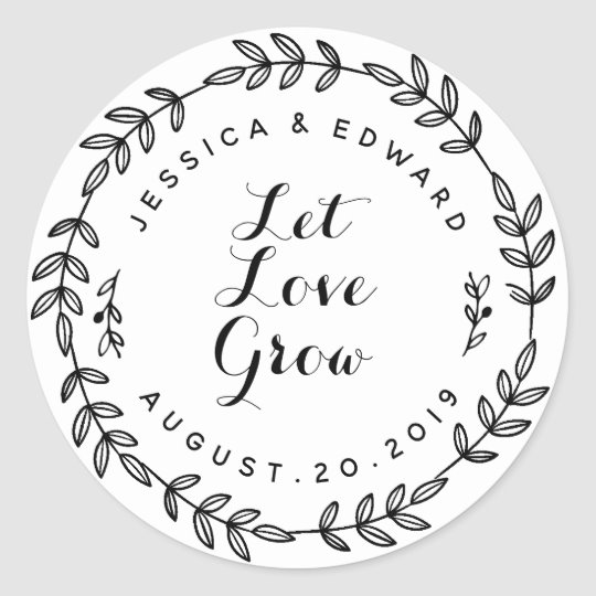 Laurel Wreath Let Love Grow Wedding Favor Classic Round Sticker.