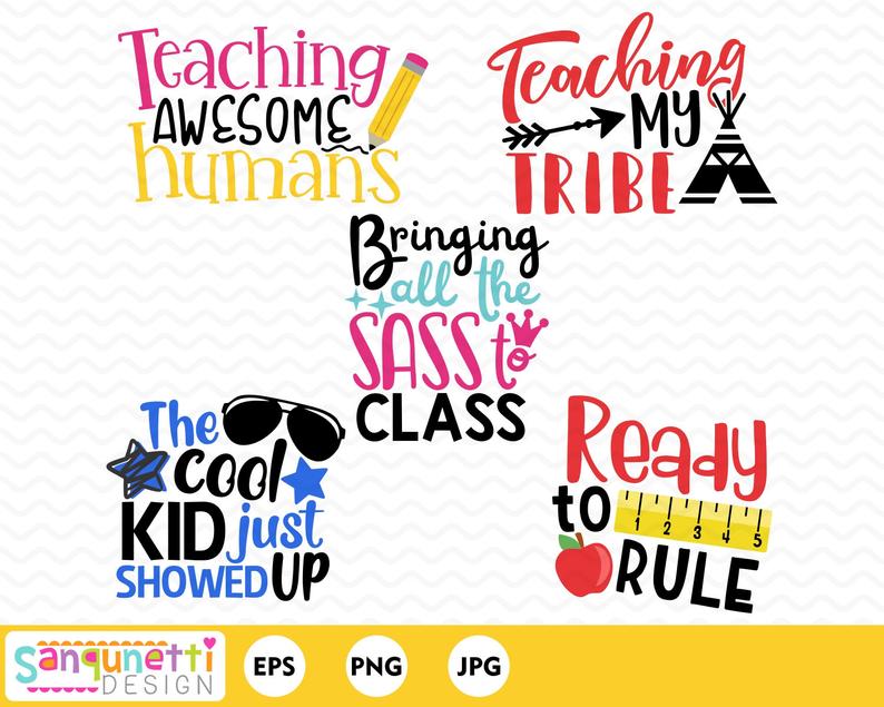 School lettering Clipart, classroom and teacher digital art instant download.