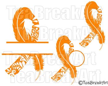 Leukemia Zentangle awareness ribbon feather Digital ClipArt SVG PNG jpg 751C.