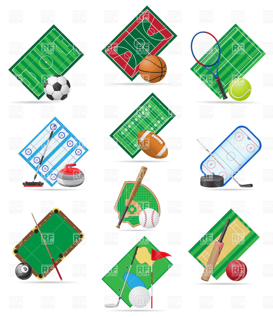 Sport fields, balls and equipment Vector Image #20977.