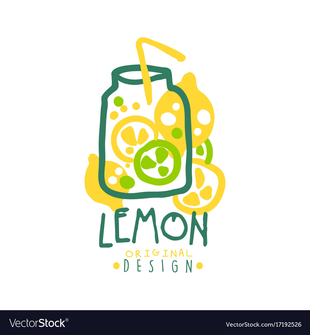 Lemon logo template original design colorful hand.