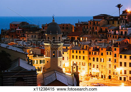 Stock Image of Italy, Liguria, Vernazza, view from Cinque Terre.