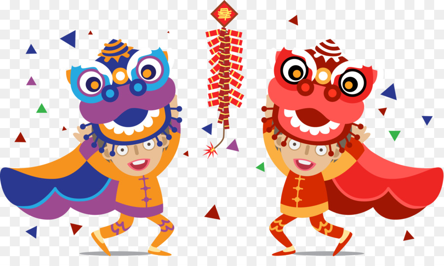 Chinese New Year Lion Dance Cartoon png download.