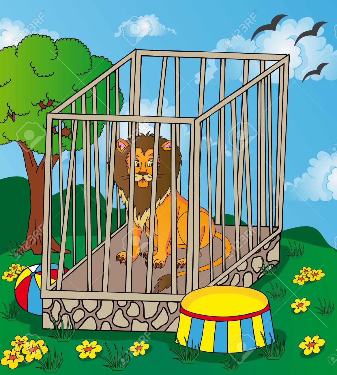 Lion in cage.