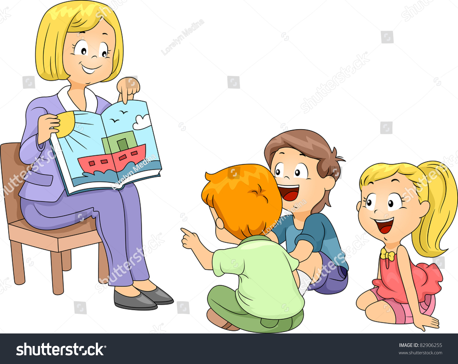 Children Listening To A Story Clipart.