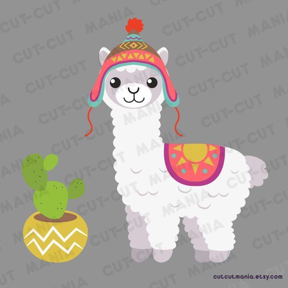 Cute alpaca clipart, cute lhama clipart, cactus clip art.