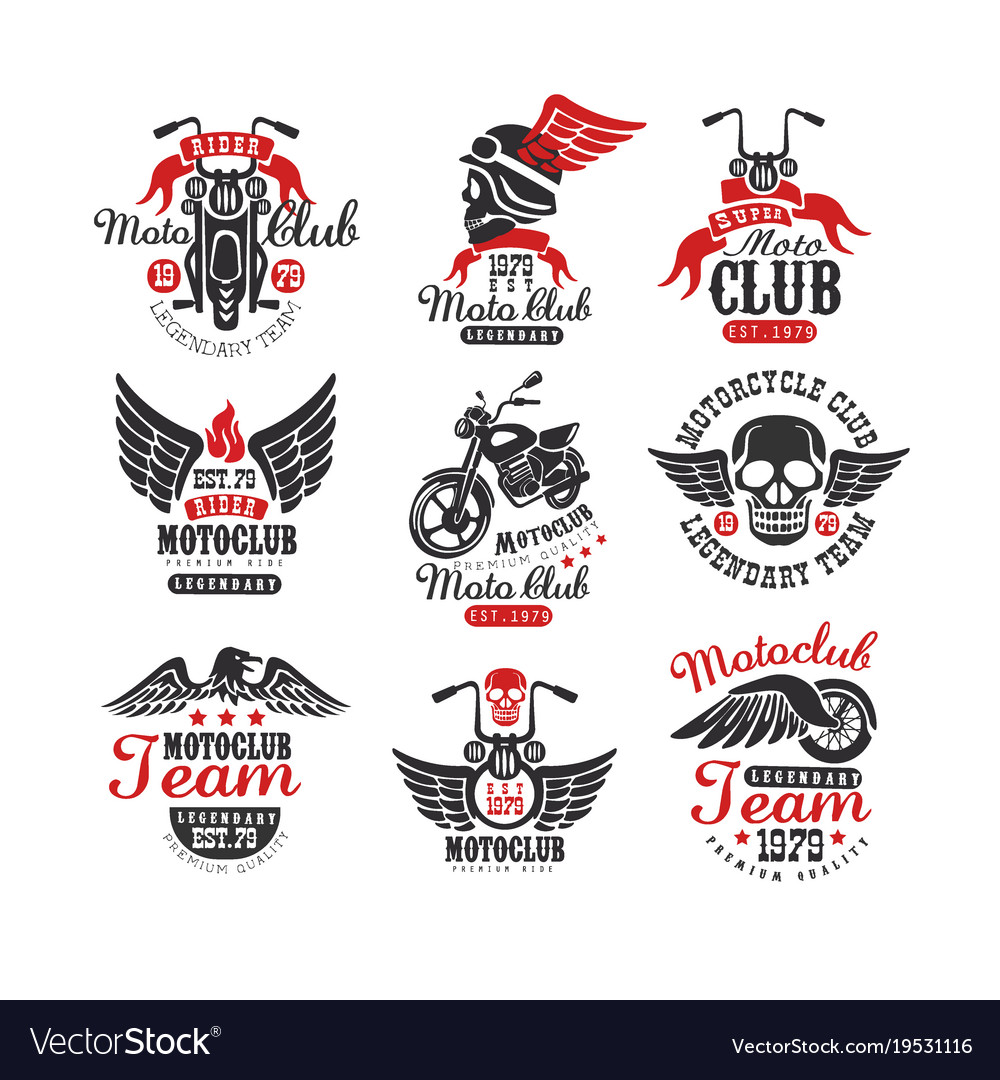 Set of vintage motorcycle club logos emblems.