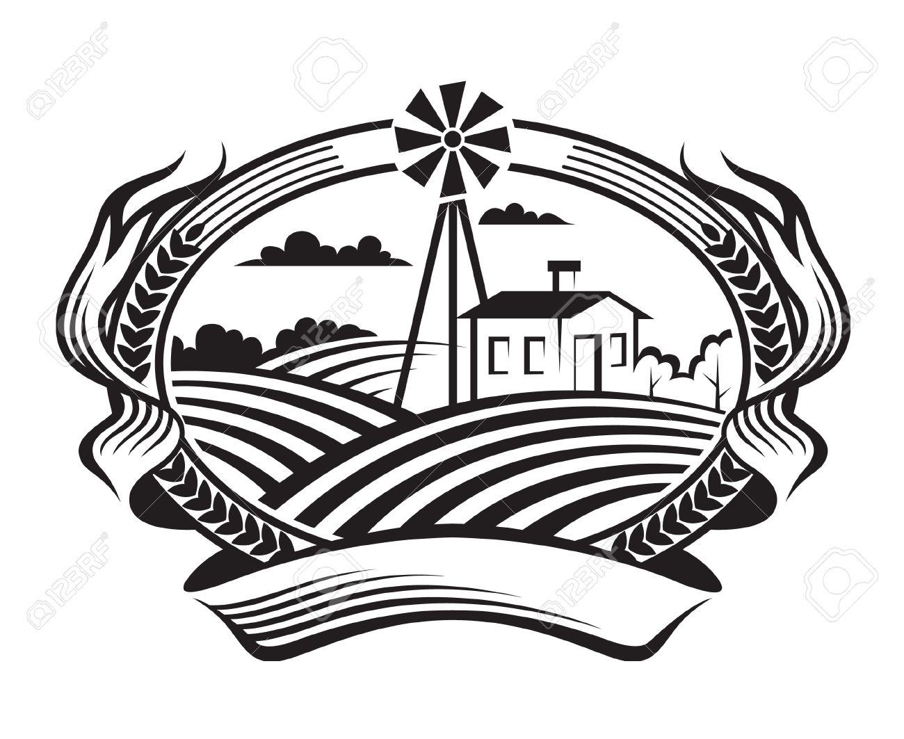 Farm Fields Clipart Black And White.